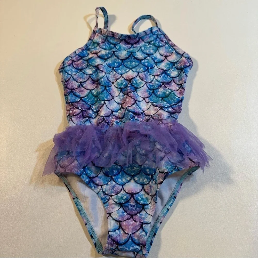 NWOT Little Girl Size S‎ Purple & Blue Mermaid Swimsuit W Purple Tulle Tutu